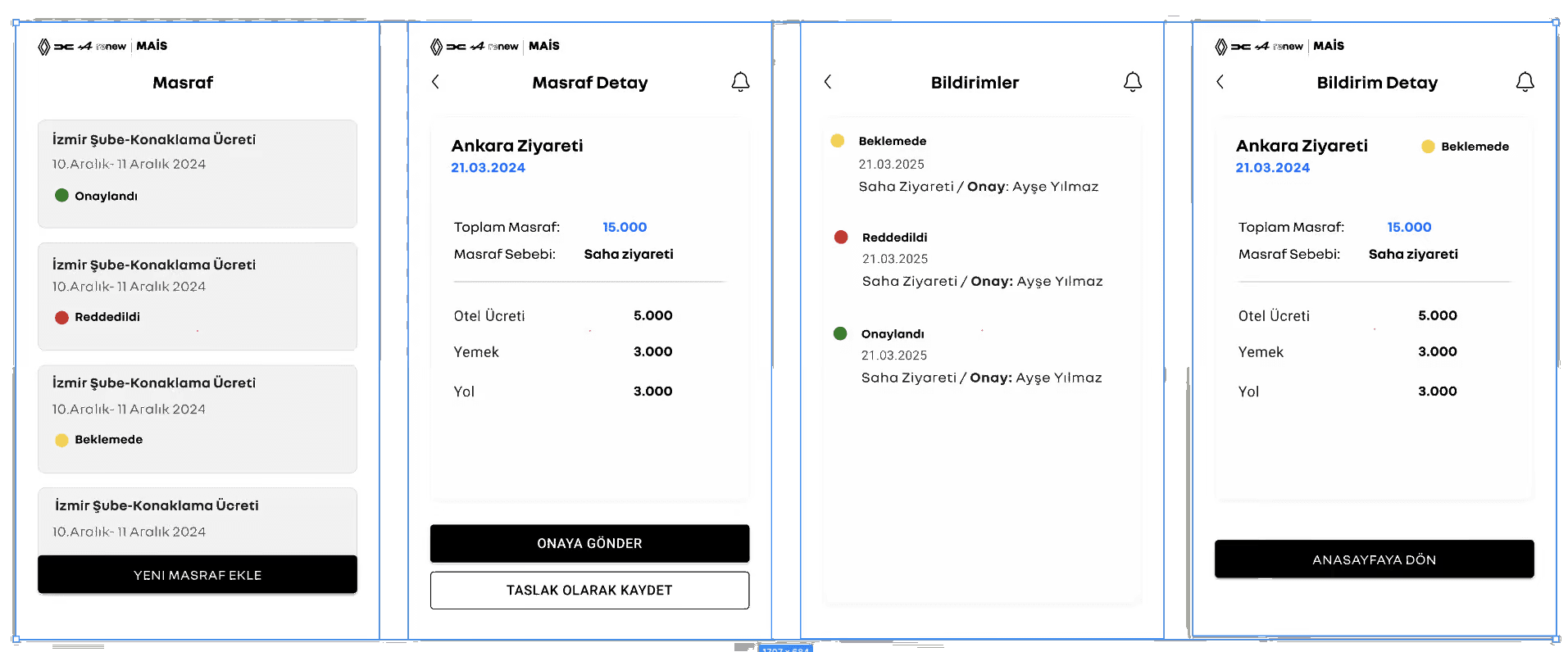 Mais Port mobile expense and notification flow