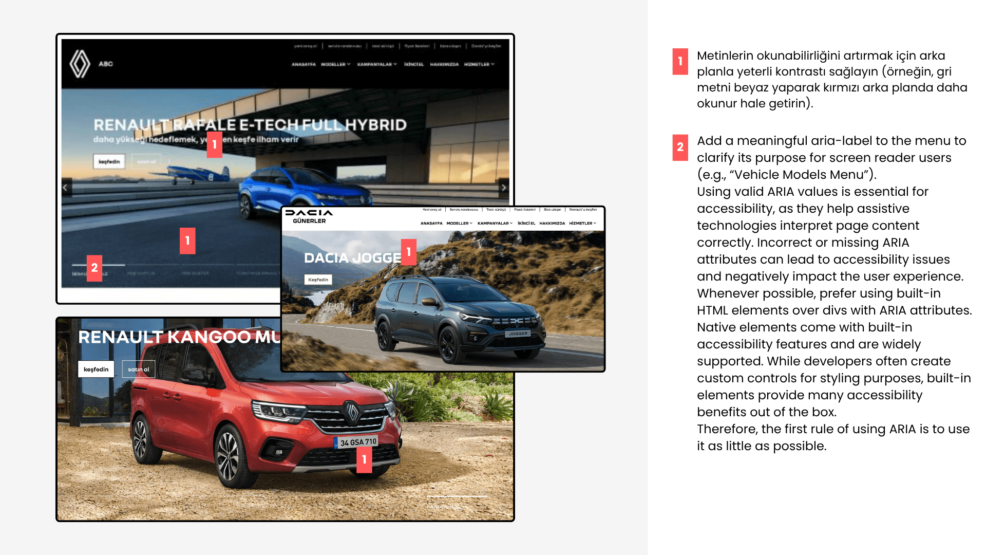 Accessibility audit findings on homepage carousel