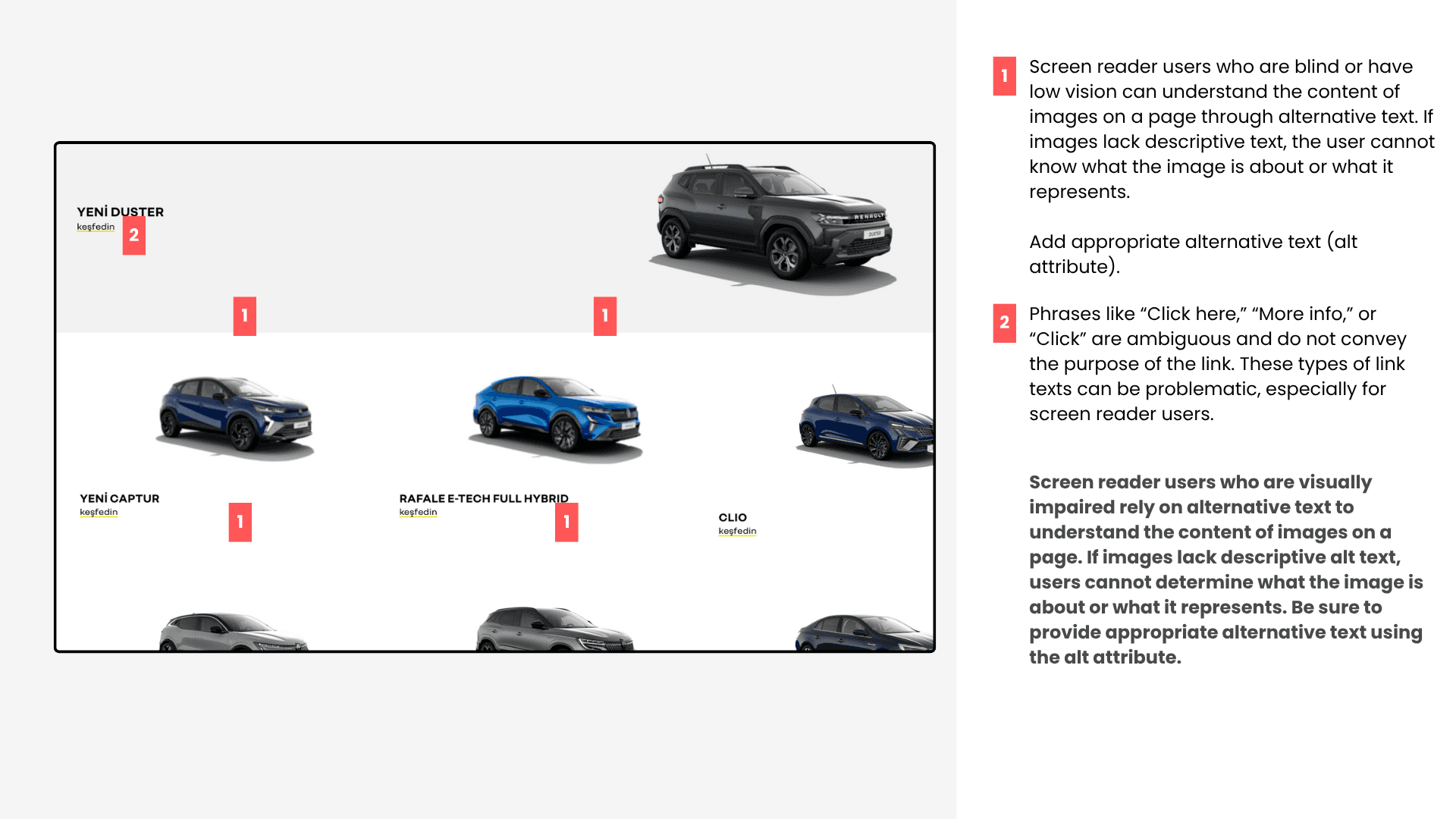 Accessibility audit findings on image alt text