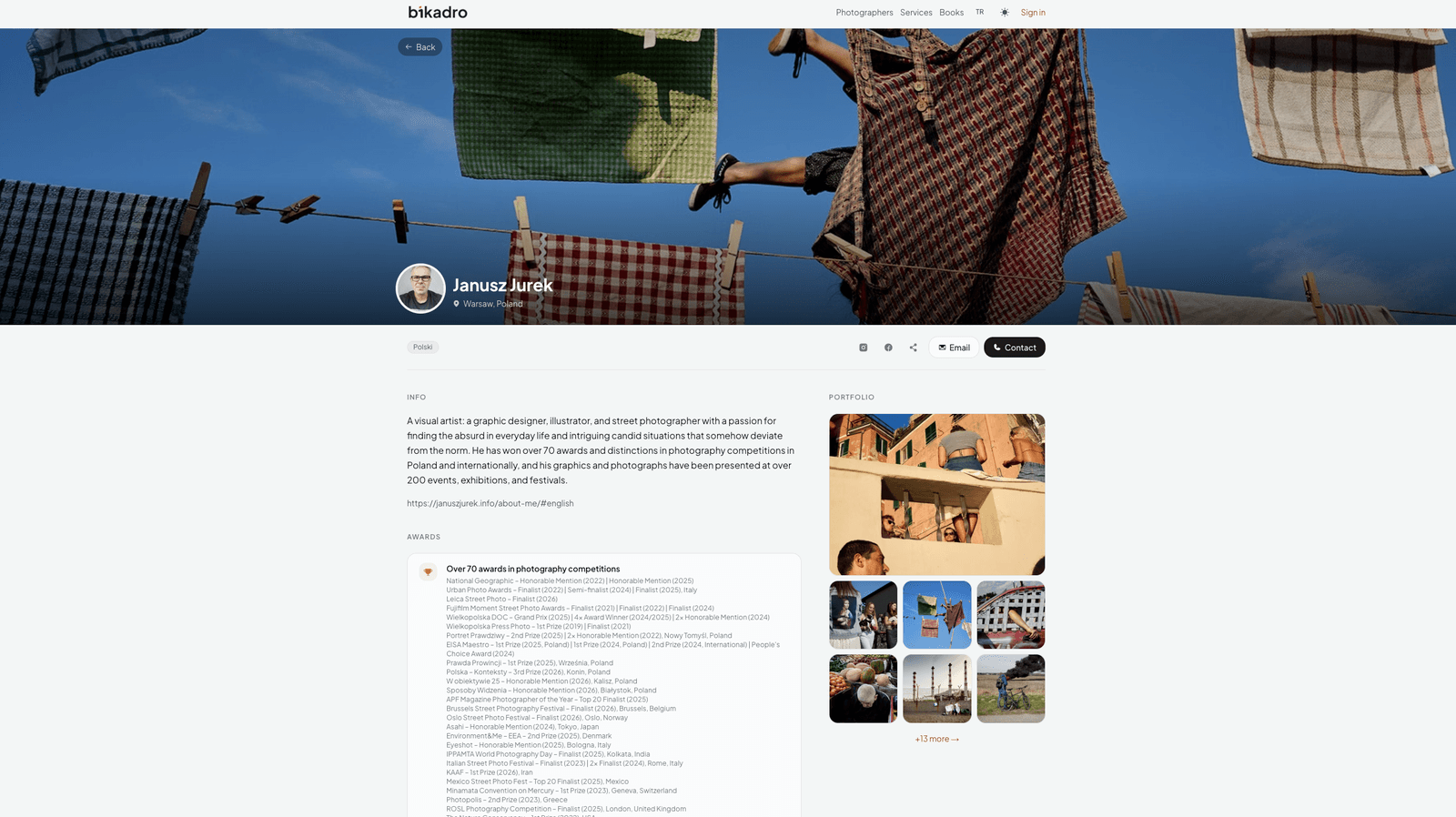 Bikadro photographer profile page