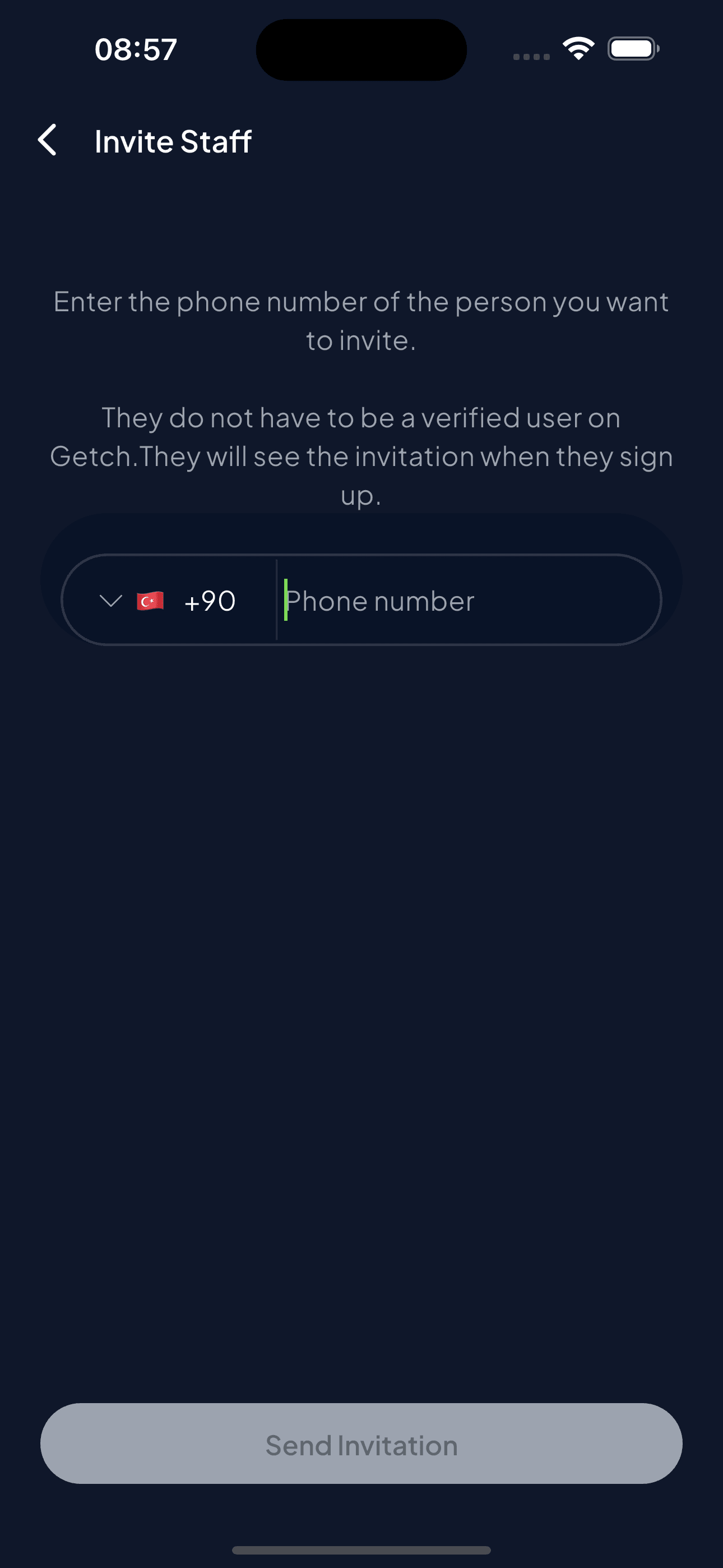 Getch invite staff by phone number