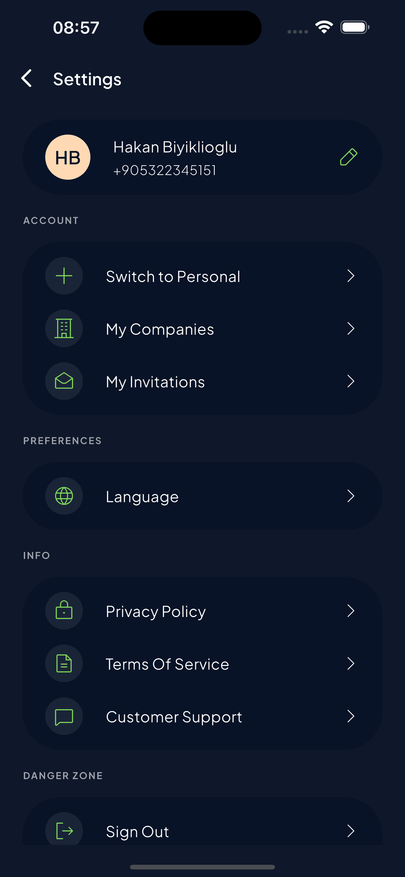 Getch personal account settings with Switch to Personal