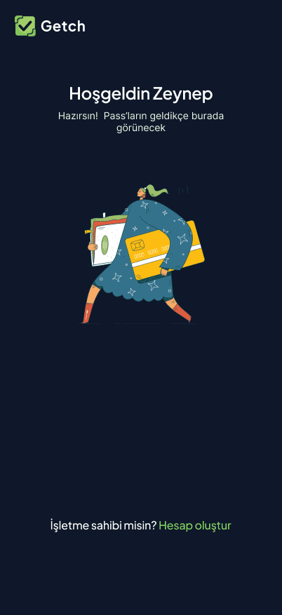 Getch welcome screen after sign-up
