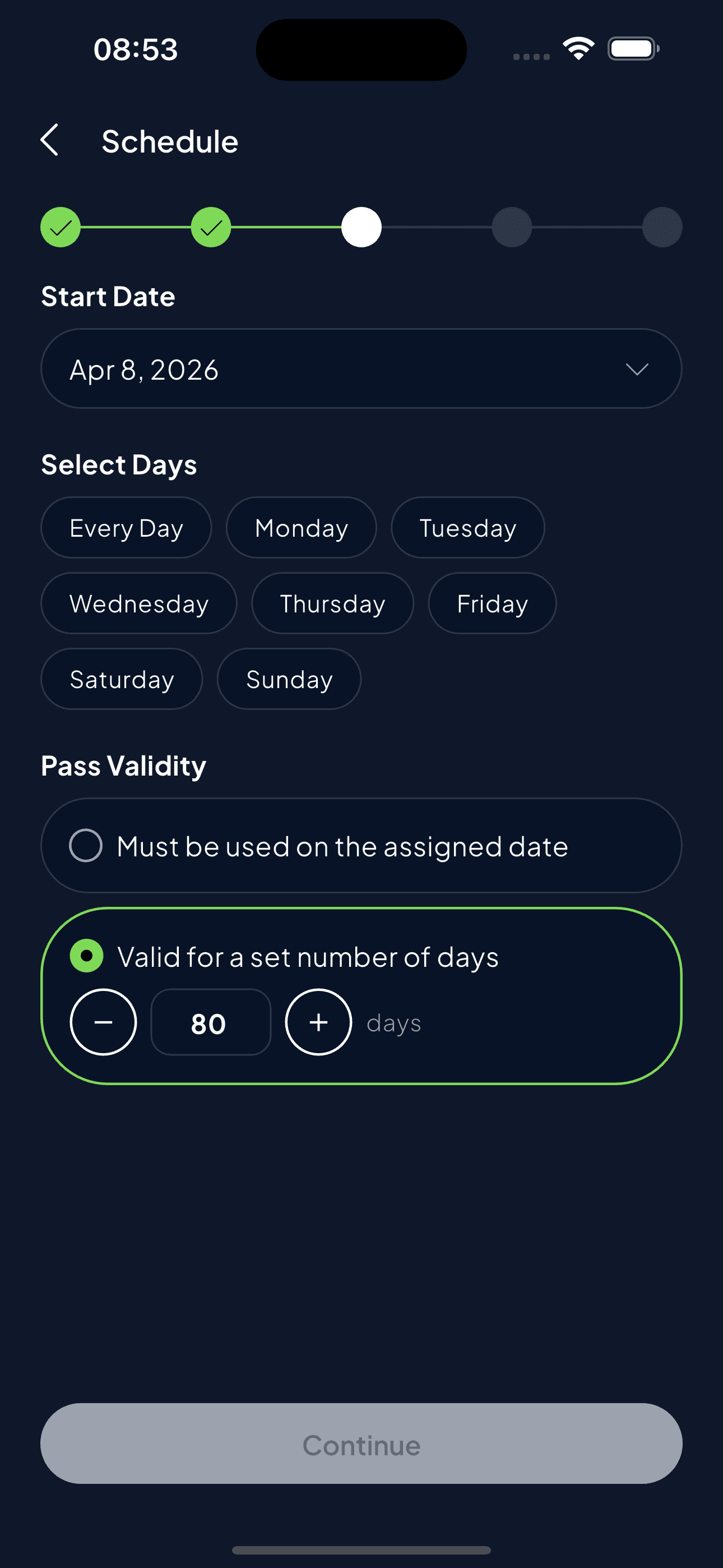 Getch schedule step for sending a pass