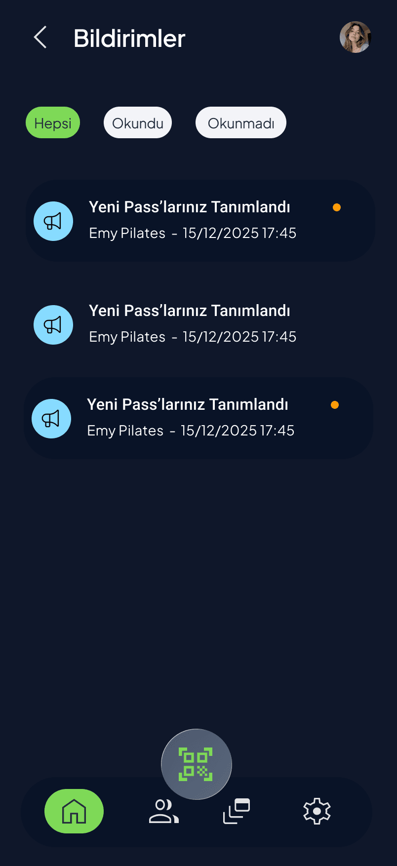 Getch notifications screen, staff-side