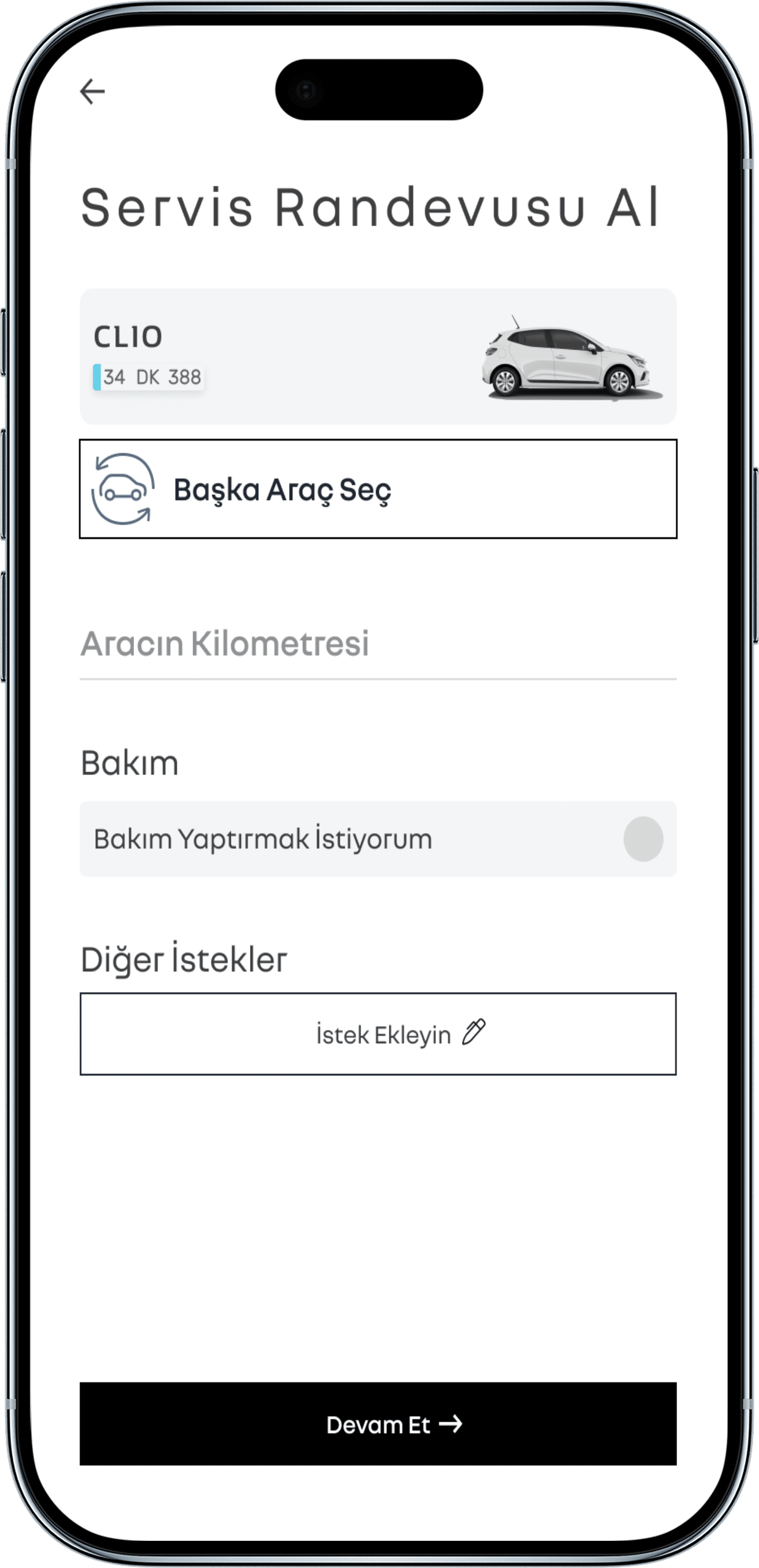 Renault Port service booking, vehicle selection